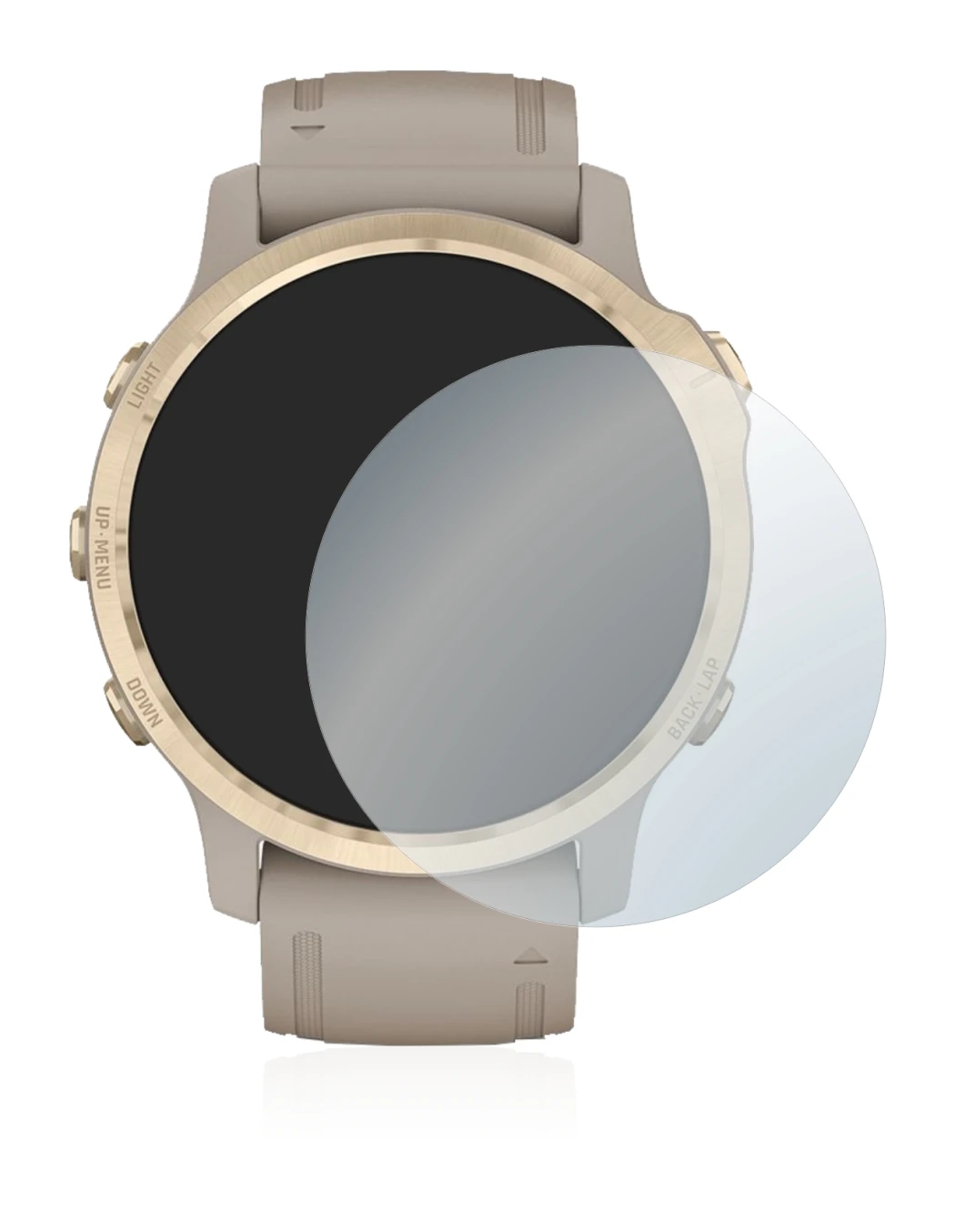 Immagine del dispositivo Garmin Fenix 6S Pro Solar con un'ampia varietà di protezioni per lo schermo.