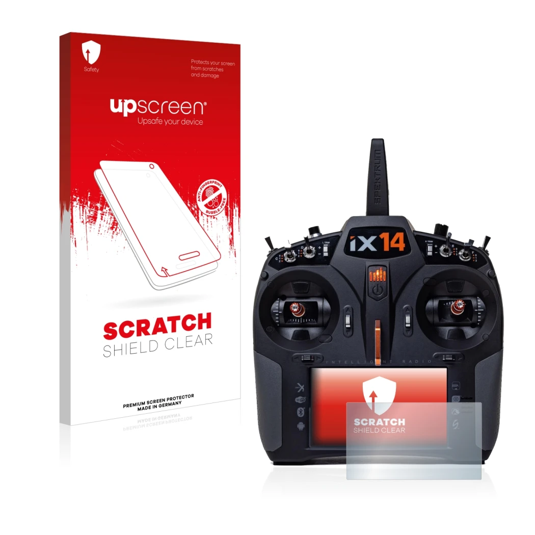 Parte frontale di una confezione del prodotto con il logo del marchio upscreen. Accanto è raffigurato il dispositivo Spektrum