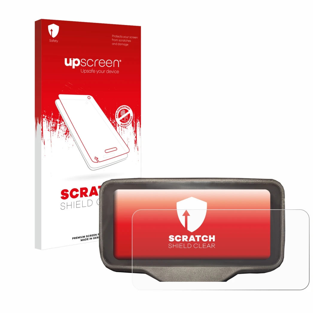 Parte frontale di una confezione del prodotto con il logo del marchio upscreen. Accanto è raffigurato il dispositivo Horwin SK