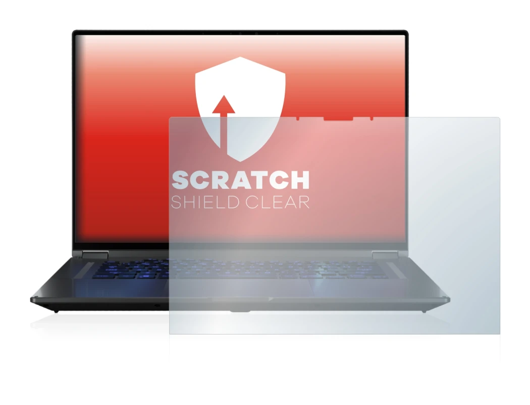 Immagine del dispositivo ASUS ROG Flow X16 con un'ampia varietà di protezioni per lo schermo.