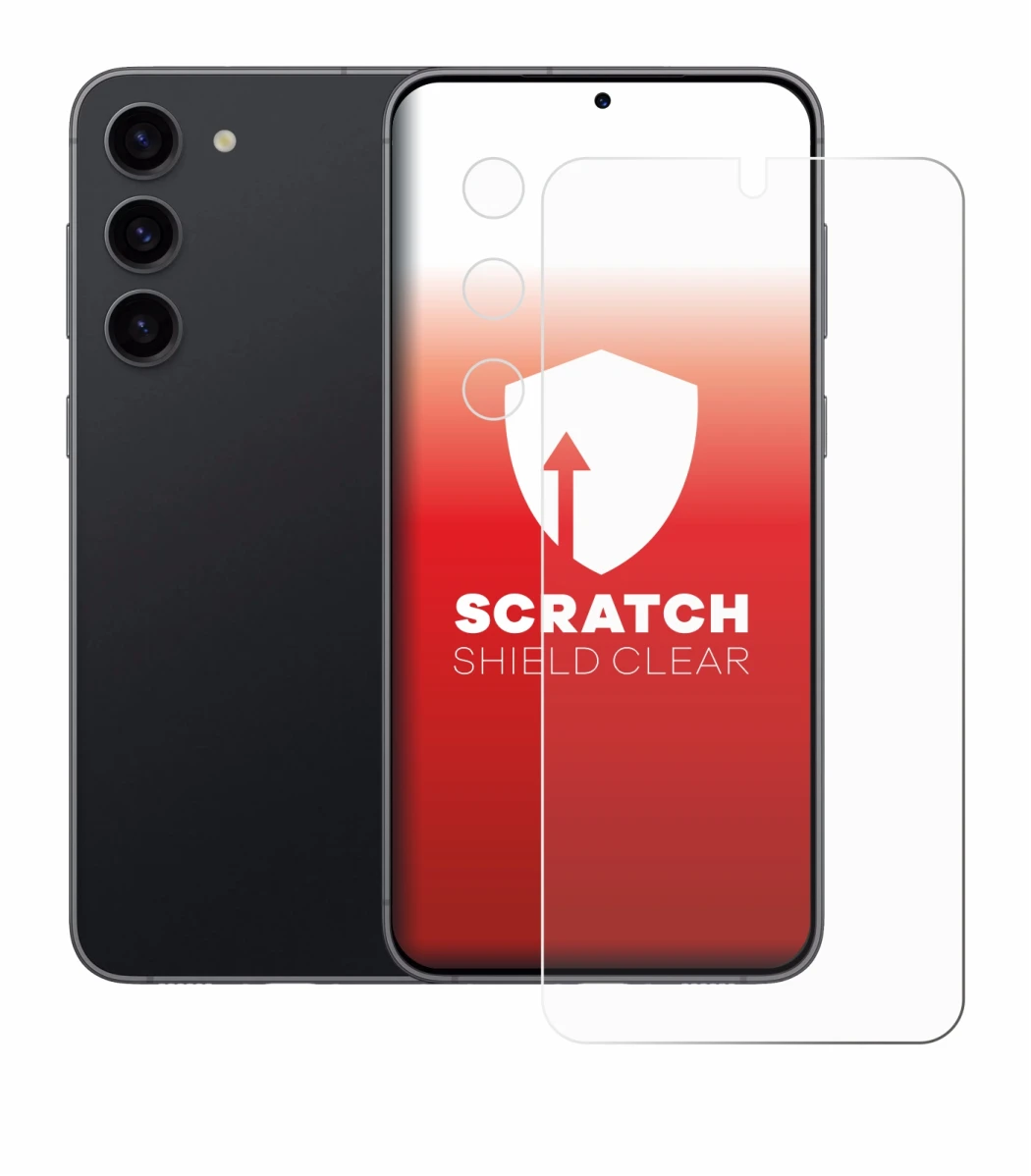 Immagine del dispositivo Samsung Galaxy S23 (Fronte+Fotocamera) con un'ampia varietà di protezioni per lo schermo.