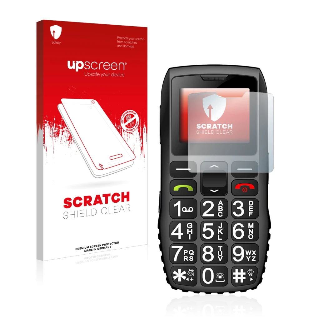 Parte frontale di una confezione del prodotto con il logo del marchio upscreen. Accanto è raffigurato il dispositivo artfone C