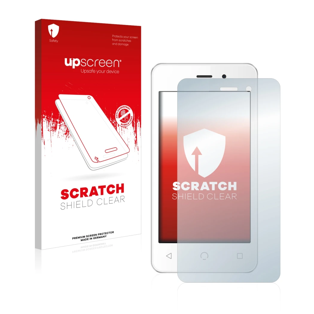Parte frontale di una confezione del prodotto con il logo del marchio upscreen. Accanto è raffigurato il dispositivo NUU Mobil