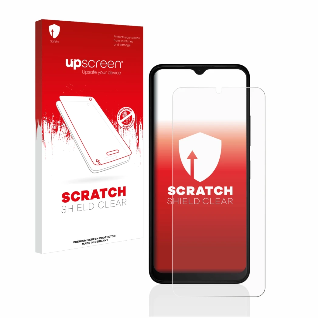 Parte frontale di una confezione del prodotto con il logo del marchio upscreen. Accanto è raffigurato il dispositivo Nokia C22