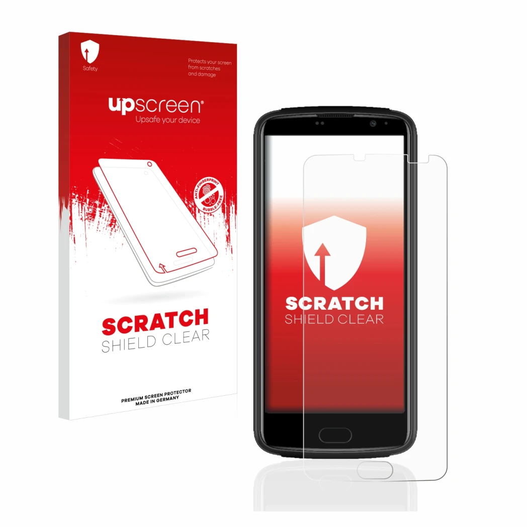 Parte frontale di una confezione del prodotto con il logo del marchio upscreen. Accanto è raffigurato il dispositivo Beafon M7