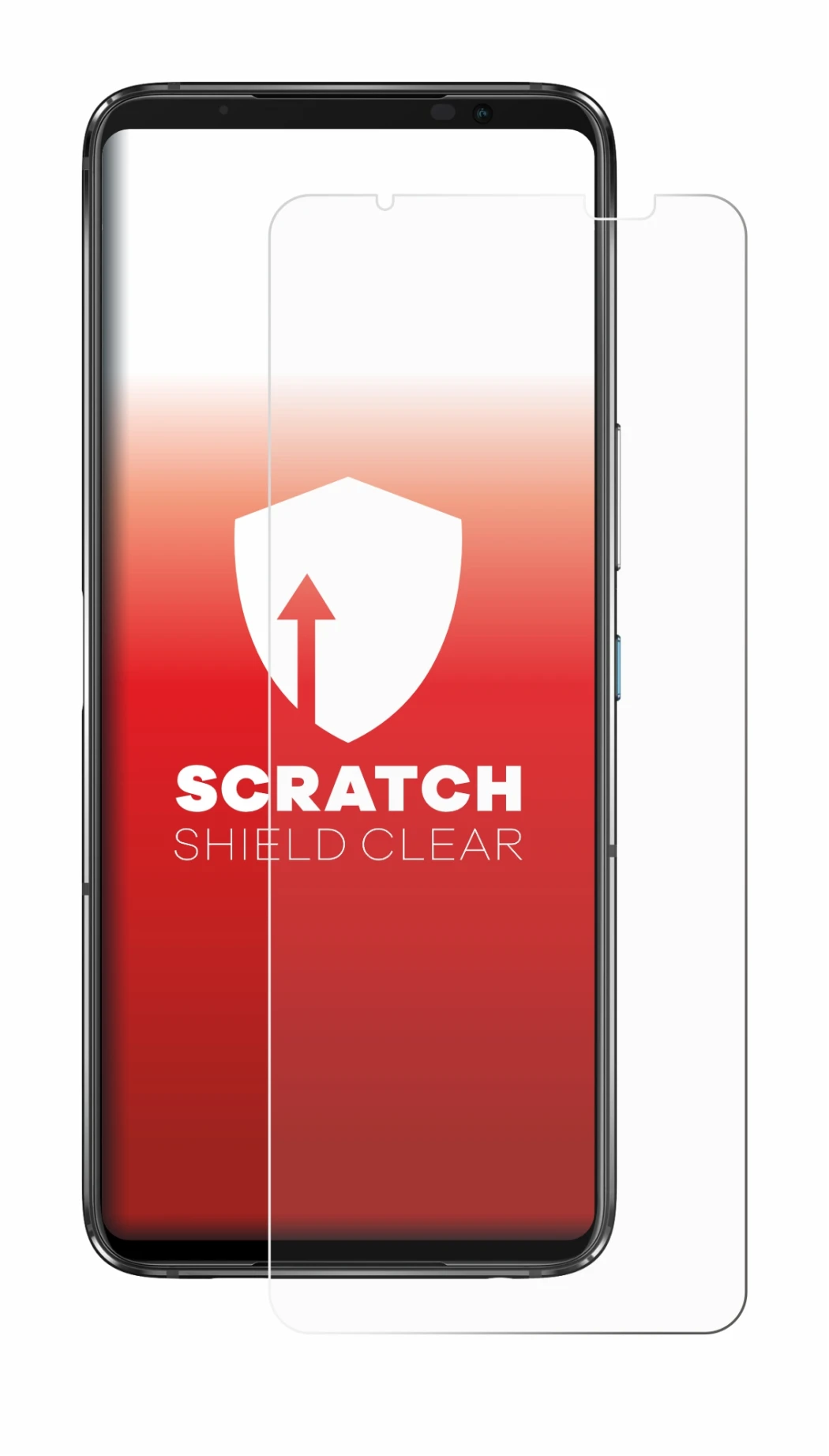 Immagine del dispositivo ASUS ROG Phone 7 Ultimate con un'ampia varietà di protezioni per lo schermo.