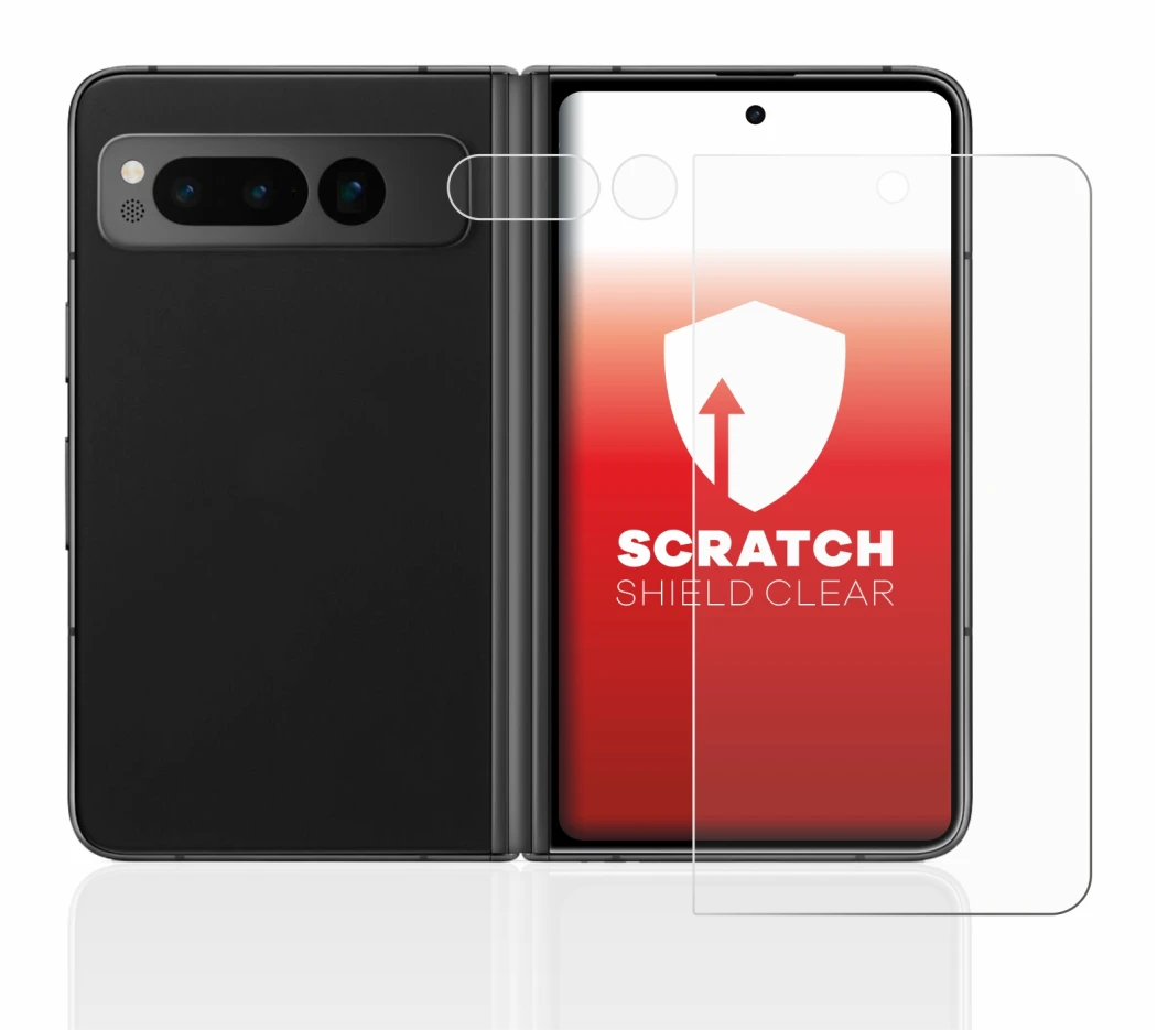 Immagine del dispositivo Google Pixel Fold (Fronte+Fotocamera) con un'ampia varietà di protezioni per lo schermo.