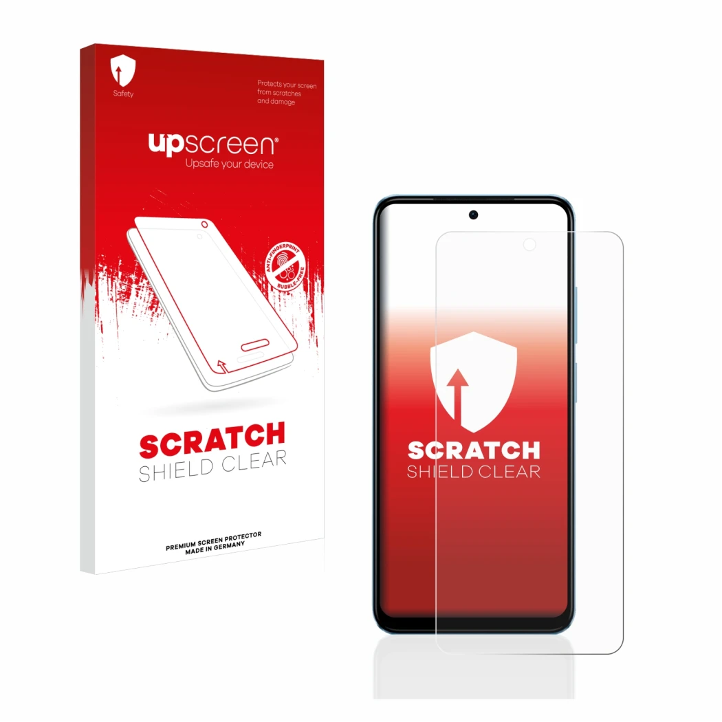 Parte frontale di una confezione del prodotto con il logo del marchio upscreen. Accanto è raffigurato il dispositivo Xiaomi Re