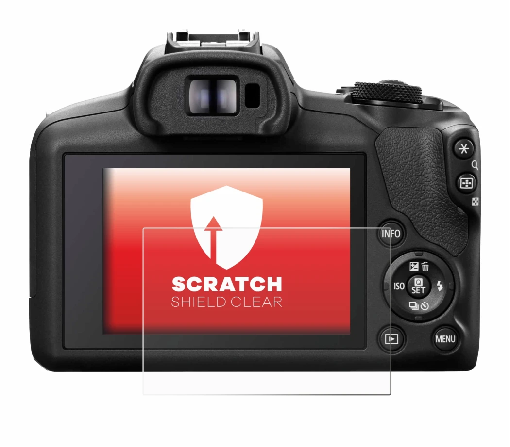 Immagine del dispositivo Canon EOS R100 con un'ampia varietà di protezioni per lo schermo.