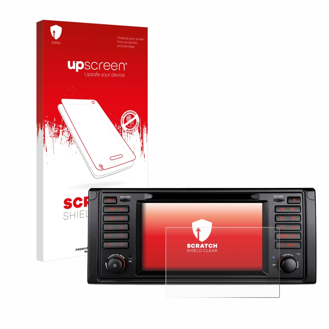 Parte frontale di una confezione del prodotto con il logo del marchio upscreen. Accanto è raffigurato il dispositivo Xtrons IQ