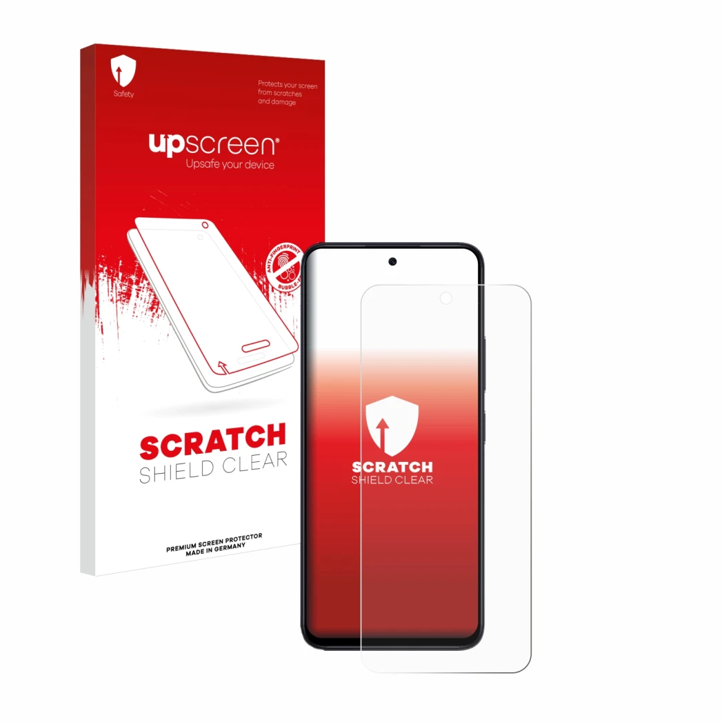 Parte frontale di una confezione del prodotto con il logo del marchio upscreen. Accanto è raffigurato il dispositivo Xiaomi Re