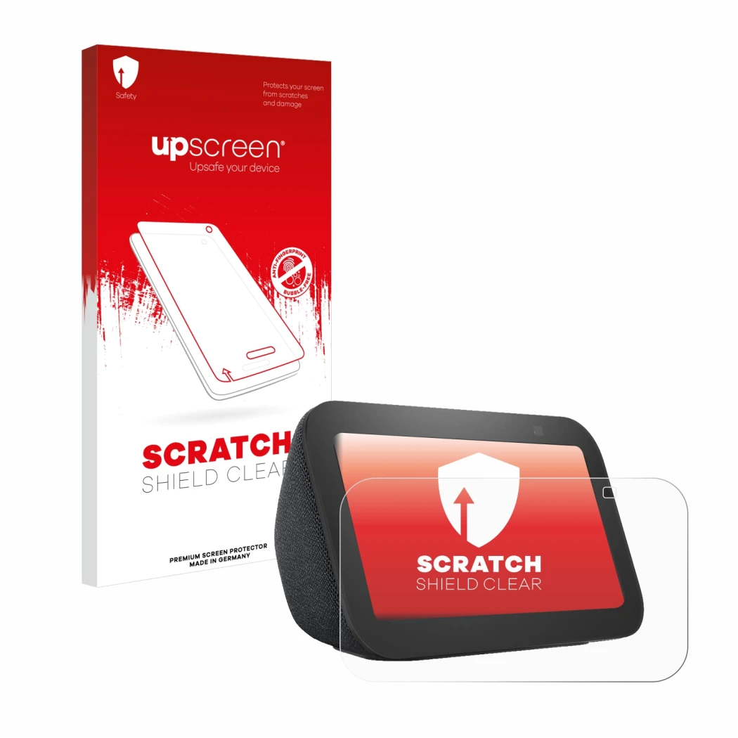 Parte frontale di una confezione del prodotto con il logo del marchio upscreen. Accanto è raffigurato il dispositivo Amazon Ec