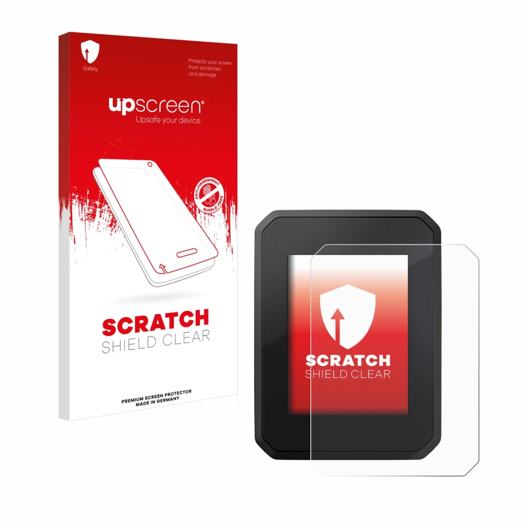 Parte frontale di una confezione del prodotto con il logo del marchio upscreen. Accanto è raffigurato il dispositivo FIT Displ