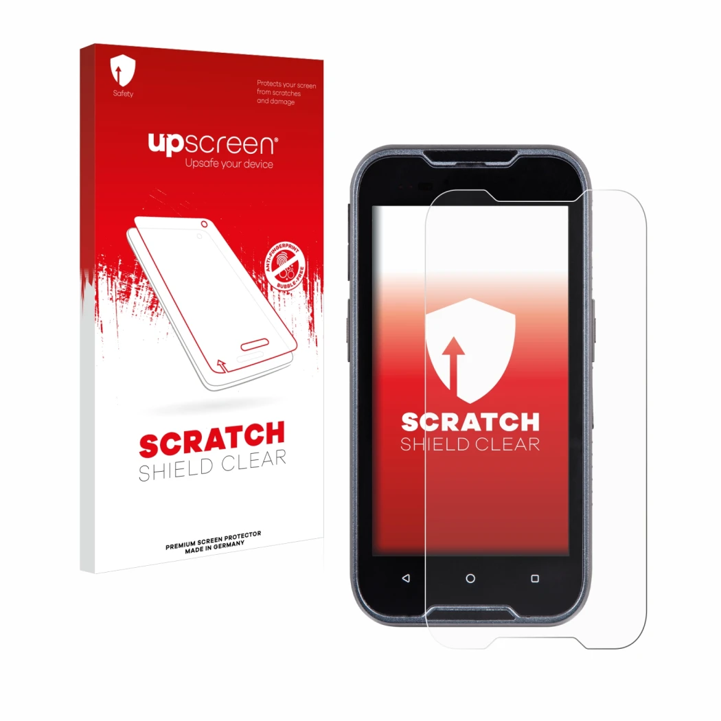 Parte frontale di una confezione del prodotto con il logo del marchio upscreen. Accanto è raffigurato il dispositivo Datalogic