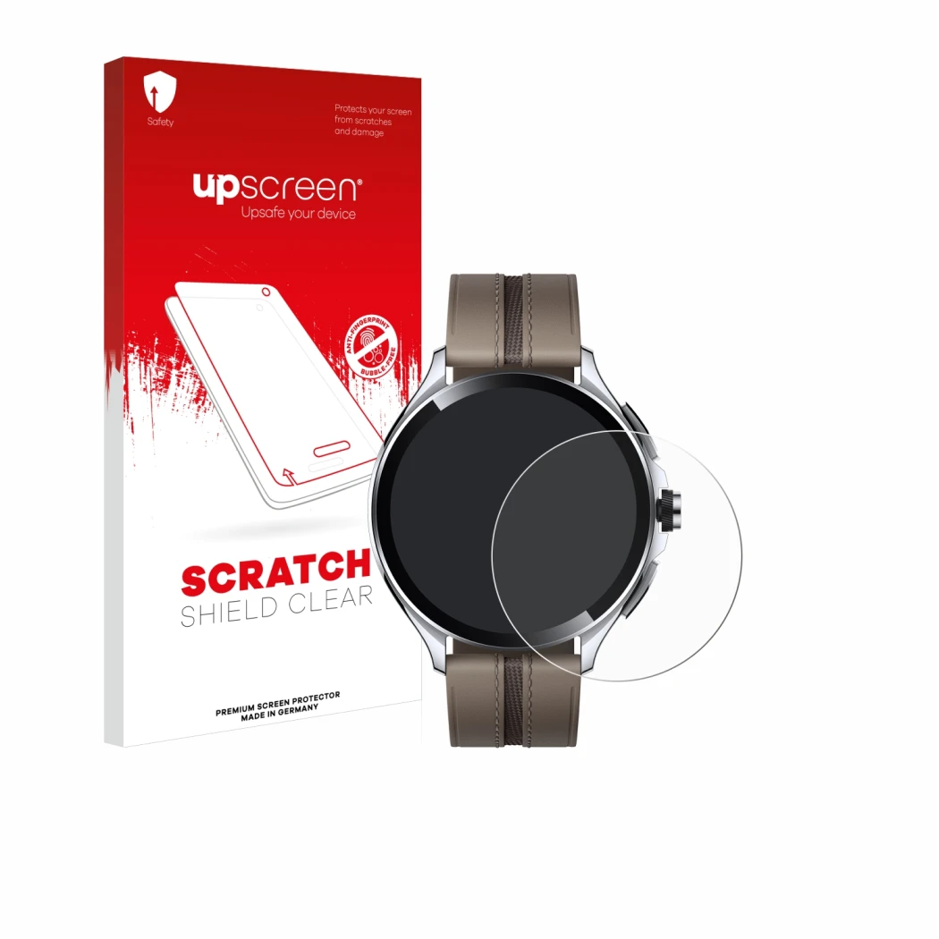 Parte frontale di una confezione del prodotto con il logo del marchio upscreen. Accanto è raffigurato il dispositivo Xiaomi Wa