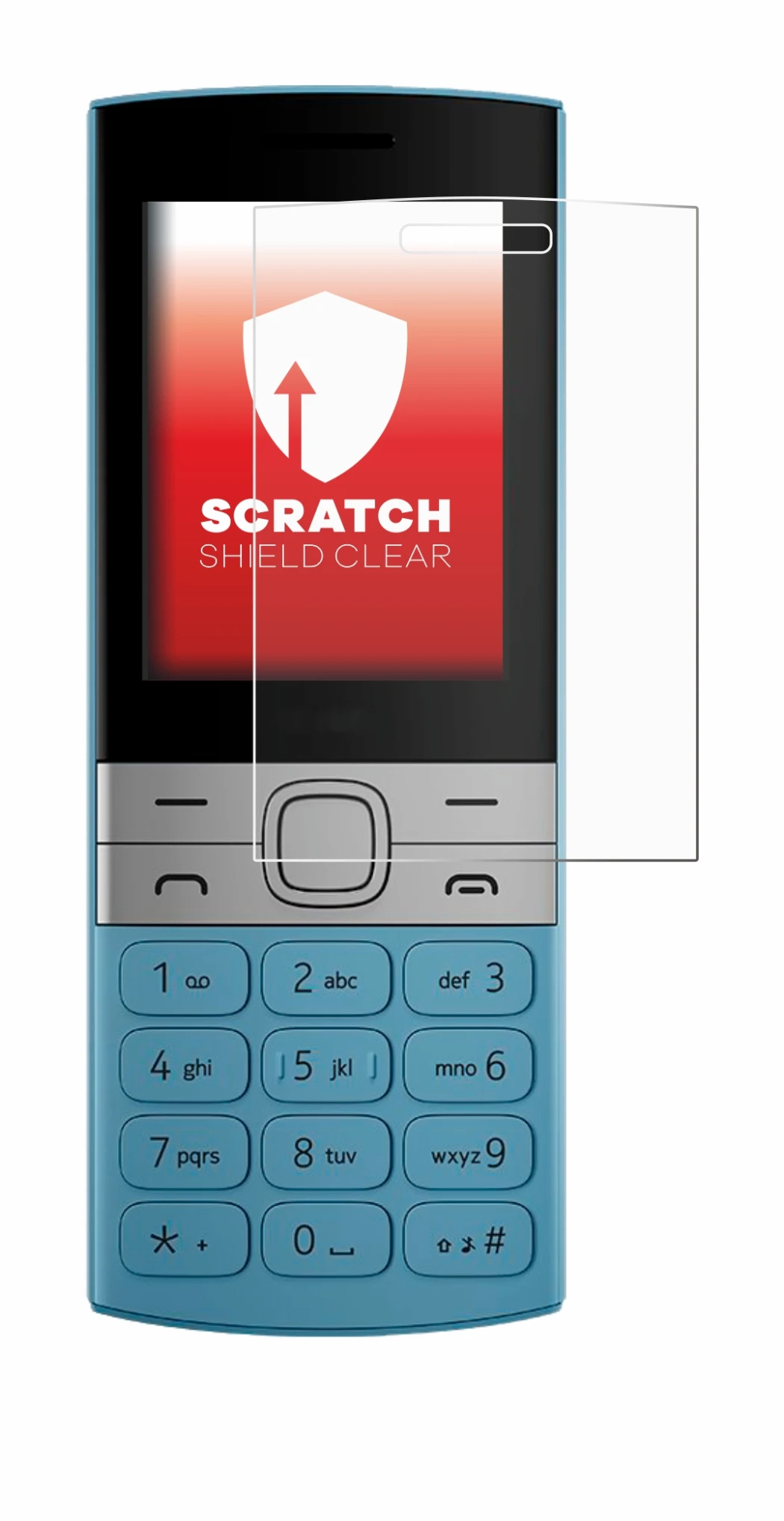 Immagine del dispositivo Nokia 150 (2023) con un'ampia varietà di protezioni per lo schermo.