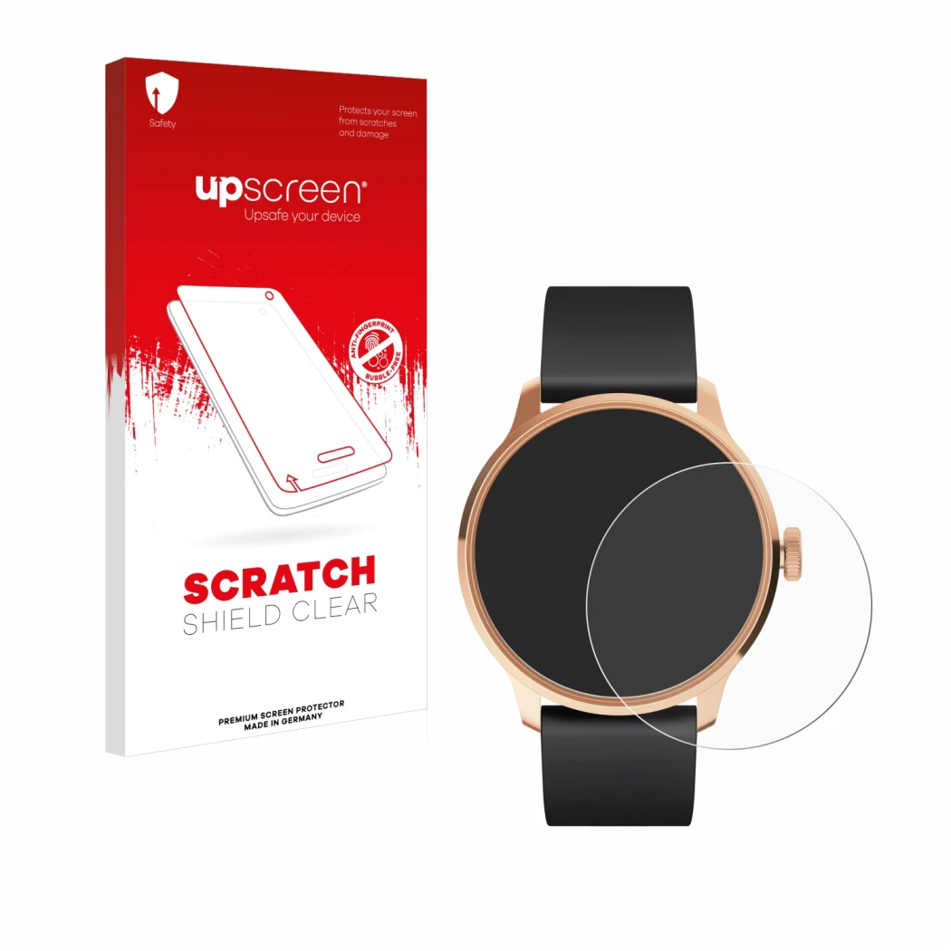 Parte frontale di una confezione del prodotto con il logo del marchio upscreen. Accanto è raffigurato il dispositivo Withings