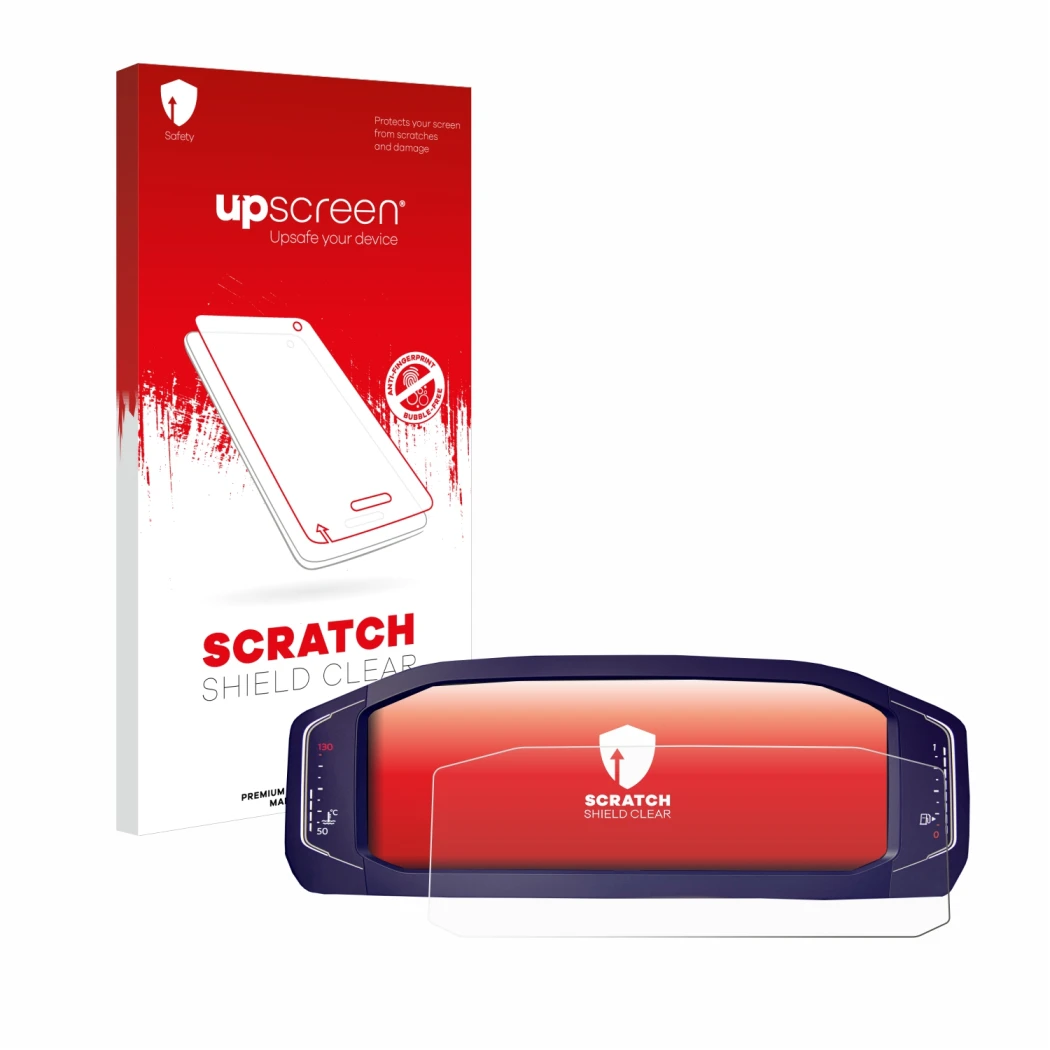 Parte frontale di una confezione del prodotto con il logo del marchio upscreen. Accanto è raffigurato il dispositivo Volkswage