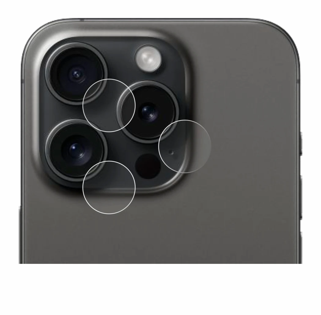 Immagine del dispositivo Apple iPhone 15 Pro (SOLO Fotocamera) con un'ampia varietà di protezioni per lo schermo.