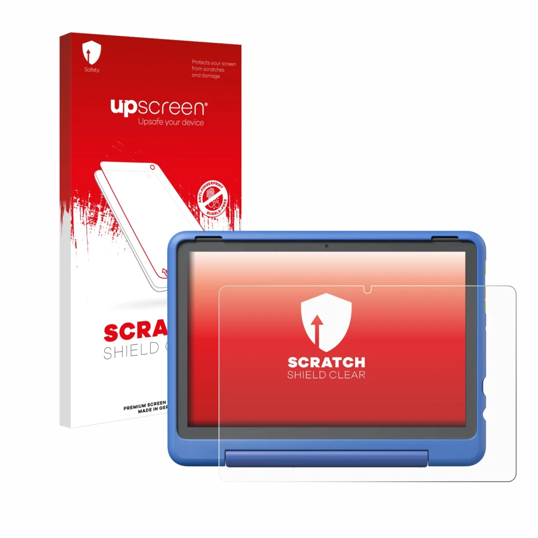 Parte frontale di una confezione del prodotto con il logo del marchio upscreen. Accanto è raffigurato il dispositivo Amazon Fi