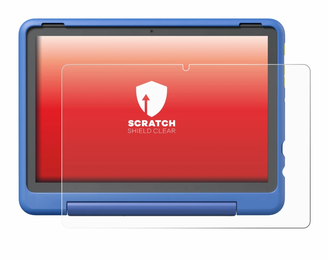 Immagine del dispositivo Amazon Fire HD 10 Kids Pro 2023 con un'ampia varietà di protezioni per lo schermo.