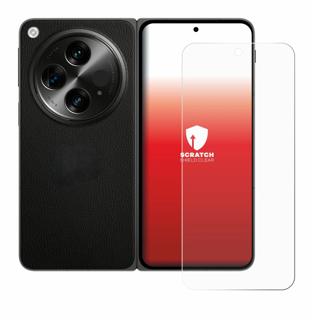 Immagine del dispositivo OnePlus Open con un'ampia varietà di protezioni per lo schermo.