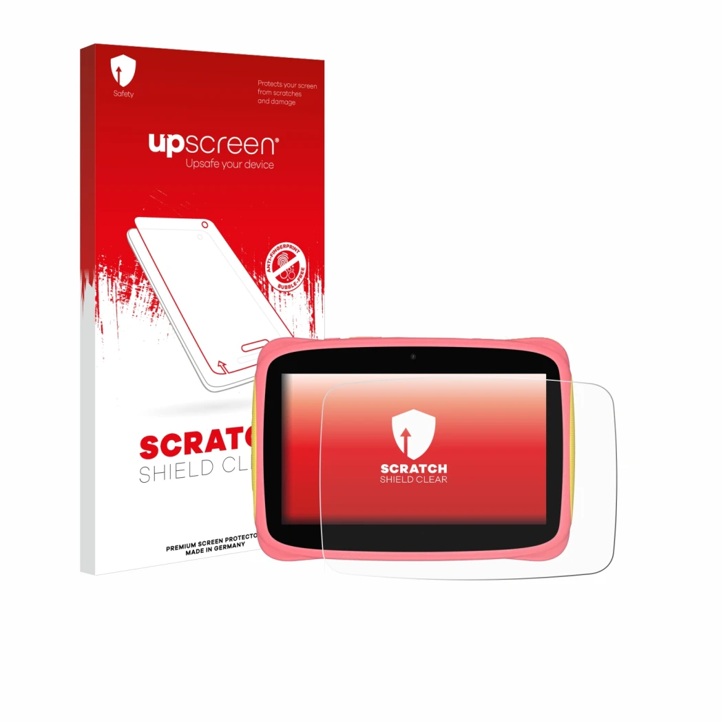 Parte frontale di una confezione del prodotto con il logo del marchio upscreen. Accanto è raffigurato il dispositivo Blackview