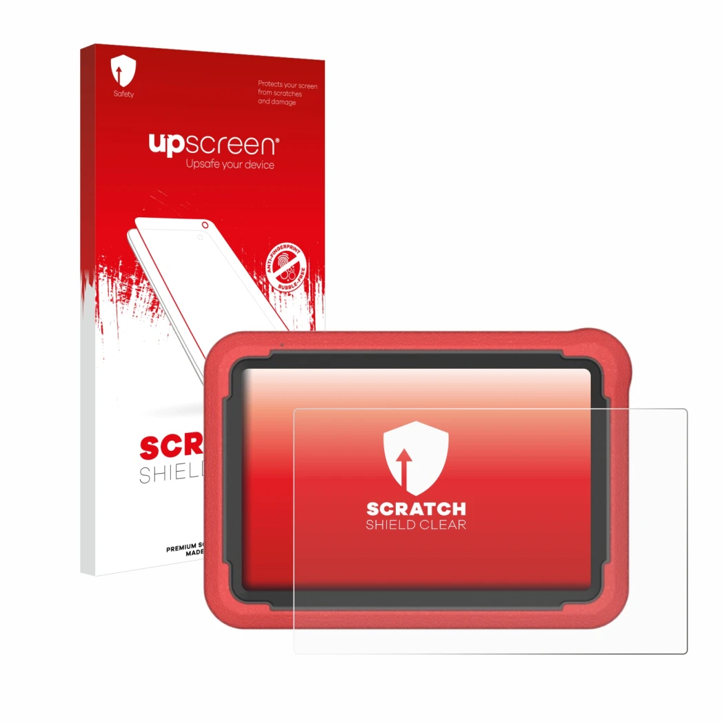 Parte frontale di una confezione del prodotto con il logo del marchio upscreen. Accanto è raffigurato il dispositivo Launch X-