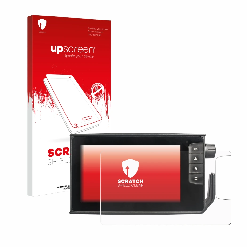 Parte frontale di una confezione del prodotto con il logo del marchio upscreen. Accanto è raffigurato il dispositivo Valtra Sm