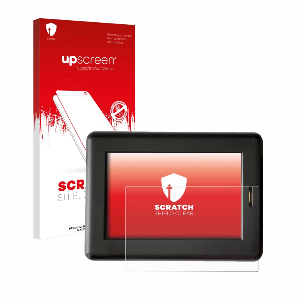 Parte frontale di una confezione del prodotto con il logo del marchio upscreen. Accanto è raffigurato il dispositivo XC Tracer