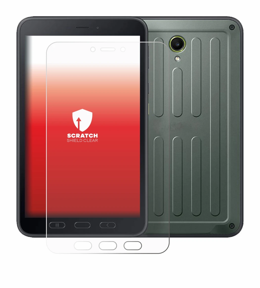 Immagine del dispositivo Samsung Galaxy Tab Active 5 (ritratto) con un'ampia varietà di protezioni per lo schermo.