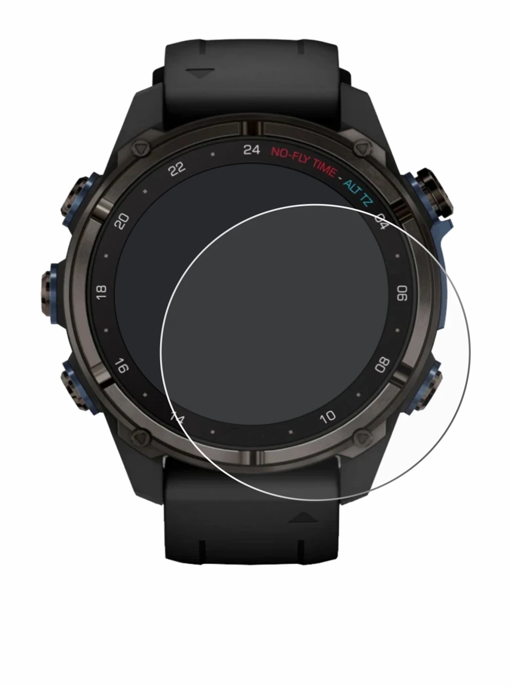 Immagine del dispositivo Garmin Descent Mk3i (43 mm) con un'ampia varietà di protezioni per lo schermo.