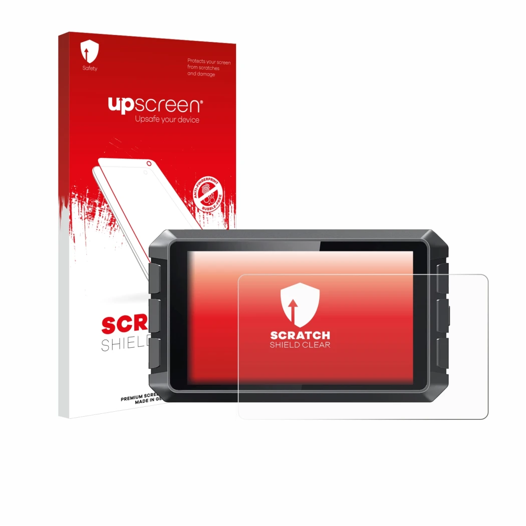 Parte frontale di una confezione del prodotto con il logo del marchio upscreen. Accanto è raffigurato il dispositivo Creality 