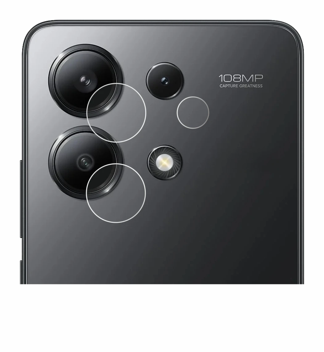 Immagine del dispositivo Xiaomi Redmi Note 13 (SOLO Fotocamera) con un'ampia varietà di protezioni per lo schermo.