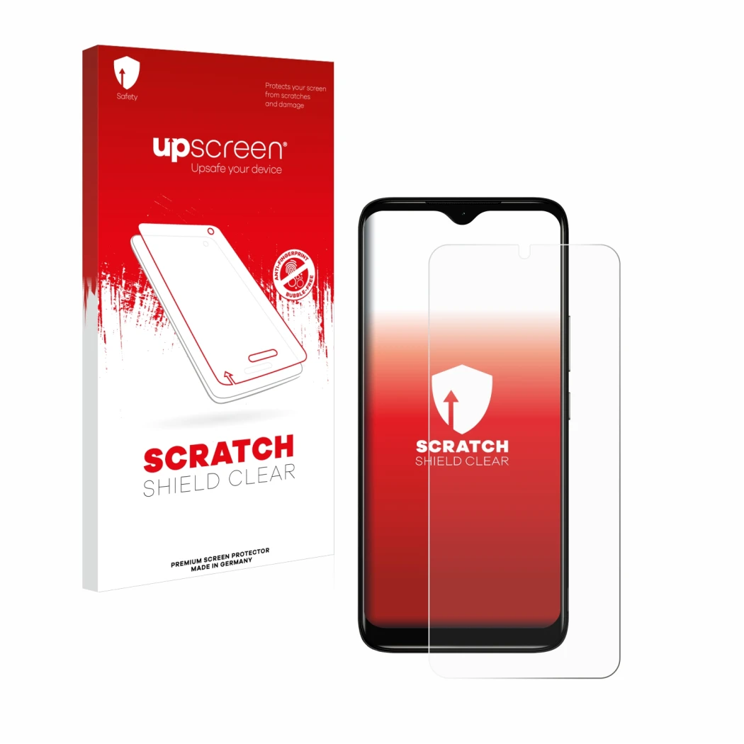 Parte frontale di una confezione del prodotto con il logo del marchio upscreen. Accanto è raffigurato il dispositivo Nokia C12