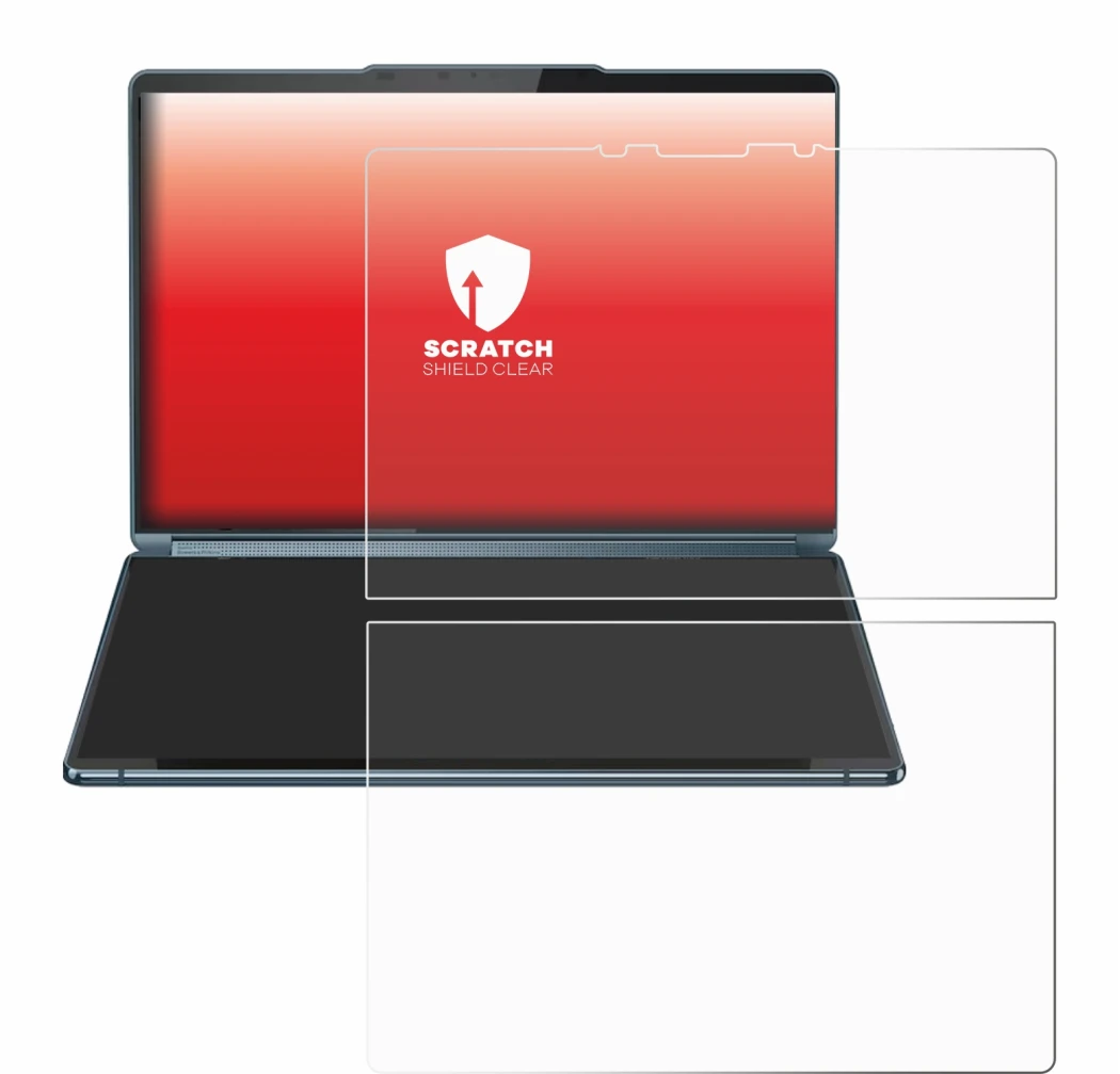 Immagine del dispositivo Lenovo Yoga Book 9i Gen 9 con un'ampia varietà di protezioni per lo schermo.