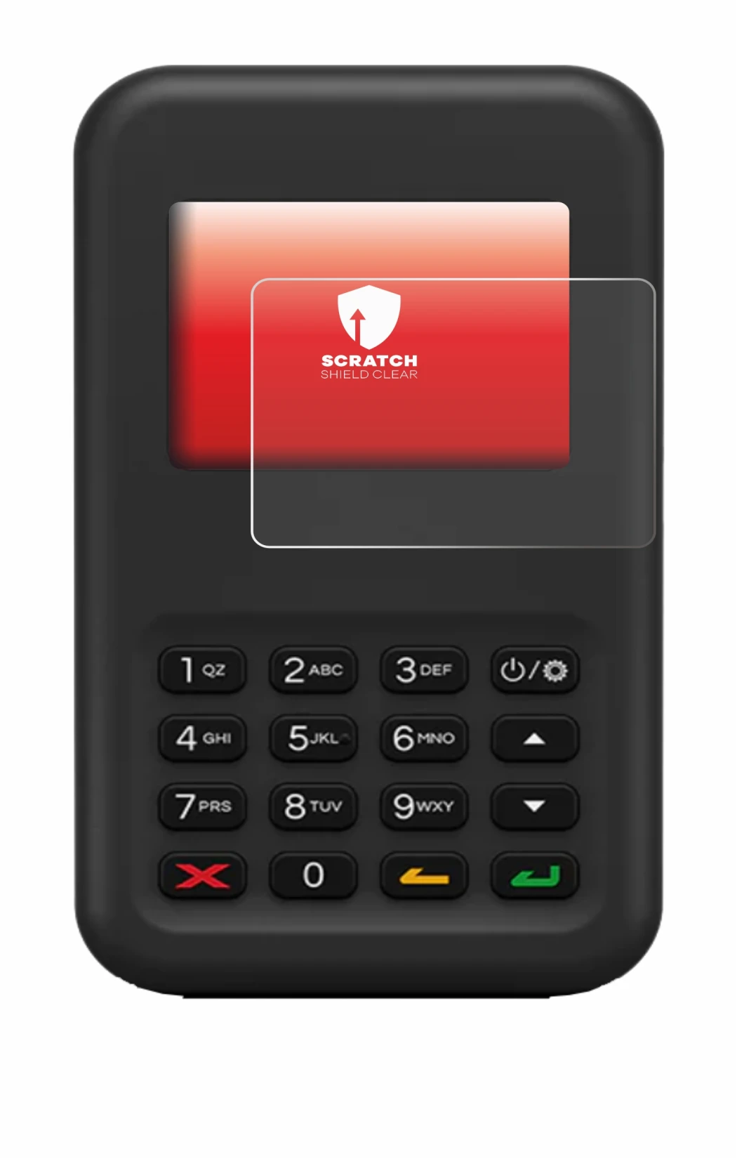 Immagine del dispositivo Shopify WisePad 3 con un'ampia varietà di protezioni per lo schermo.
