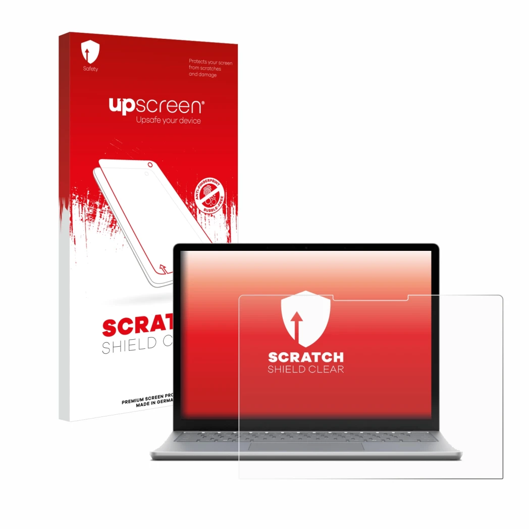 Parte frontale di una confezione del prodotto con il logo del marchio upscreen. Accanto è raffigurato il dispositivo Microsoft