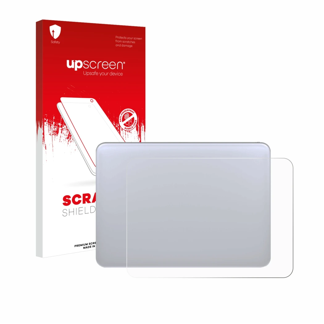 Parte frontale di una confezione del prodotto con il logo del marchio upscreen. Accanto è raffigurato il dispositivo Apple Mag