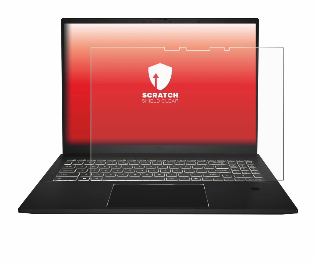 Immagine del dispositivo MSI Summit E16 AI Studio con un'ampia varietà di protezioni per lo schermo.