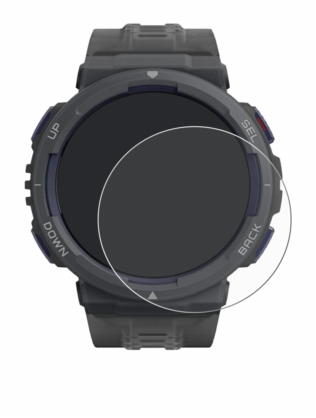 Immagine del dispositivo Amazfit Active Edge con un'ampia varietà di protezioni per lo schermo.
