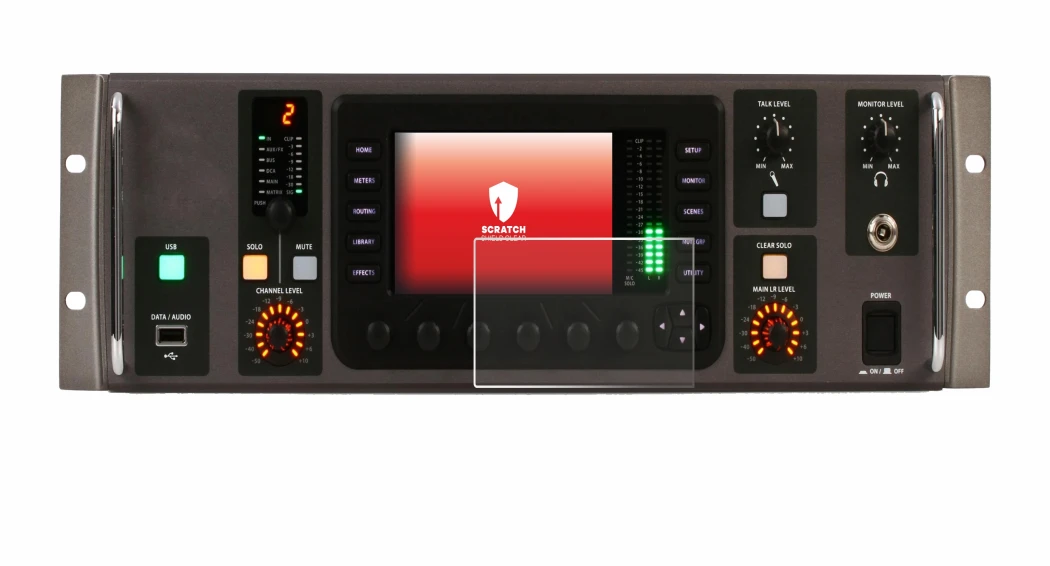Immagine del dispositivo Behringer X32 Rack con un'ampia varietà di protezioni per lo schermo.