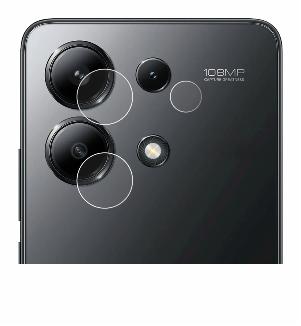 Immagine del dispositivo Xiaomi Redmi Note 13 4G (SOLO Fotocamera) con un'ampia varietà di protezioni per lo schermo.