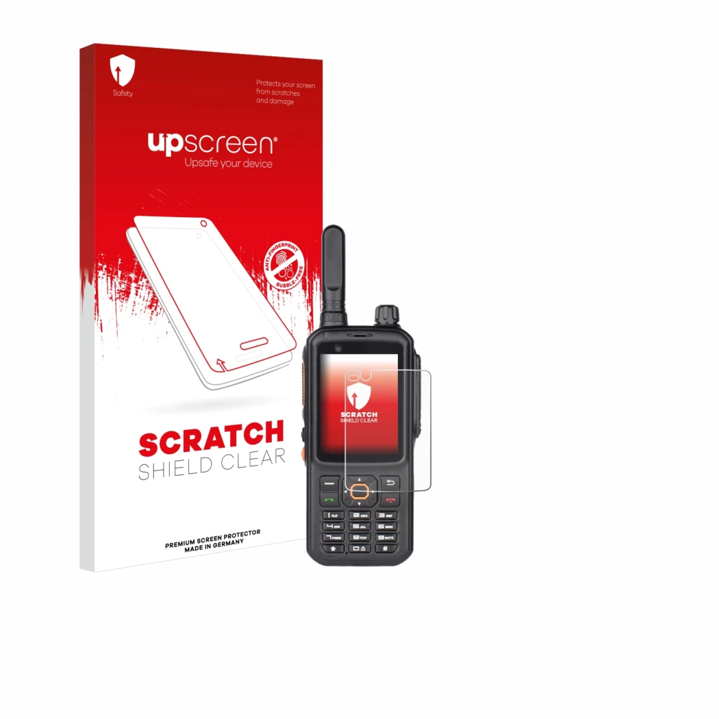 Parte frontale di una confezione del prodotto con il logo del marchio upscreen. Accanto è raffigurato il dispositivo Inrico T3