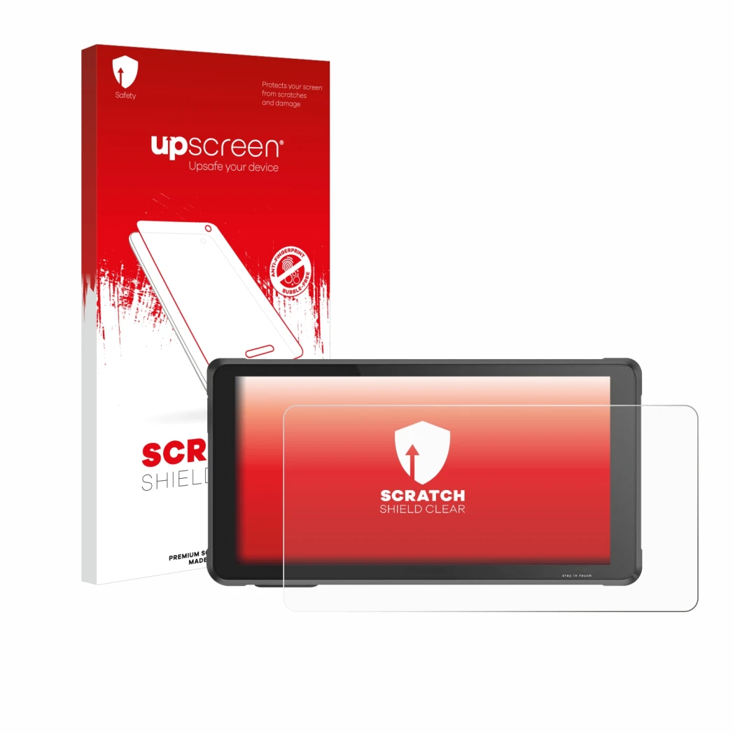 Parte frontale di una confezione del prodotto con il logo del marchio upscreen. Accanto è raffigurato il dispositivo Interphon