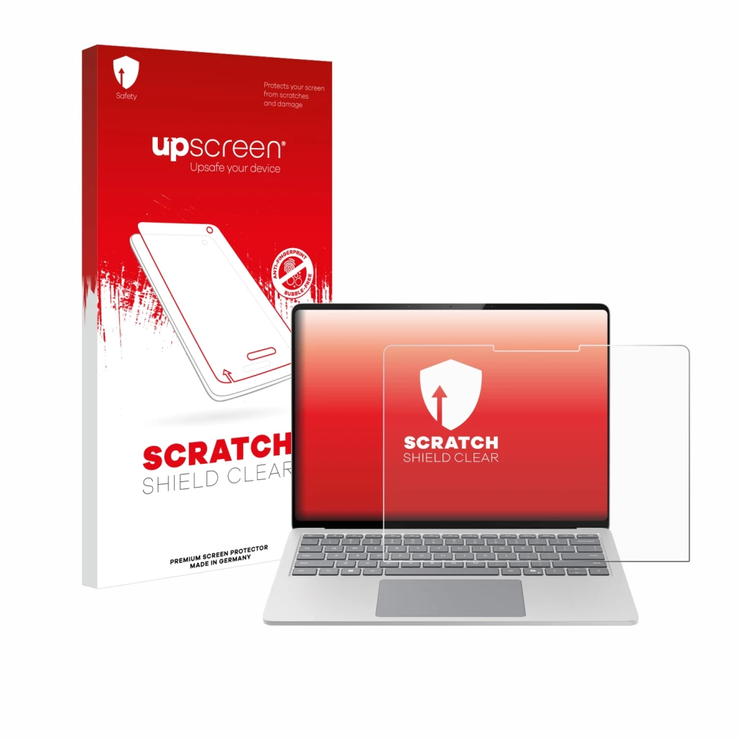 Parte frontale di una confezione del prodotto con il logo del marchio upscreen. Accanto è raffigurato il dispositivo Microsoft