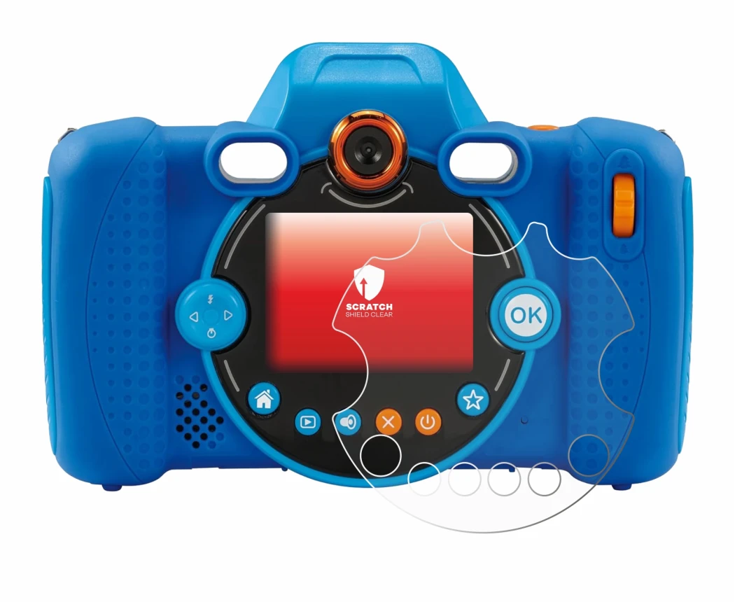 Immagine del dispositivo Vtech Kidizoom Duo FX con un'ampia varietà di protezioni per lo schermo.