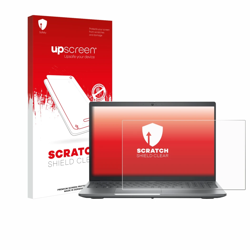 Parte frontale di una confezione del prodotto con il logo del marchio upscreen. Accanto è raffigurato il dispositivo Dell Prec