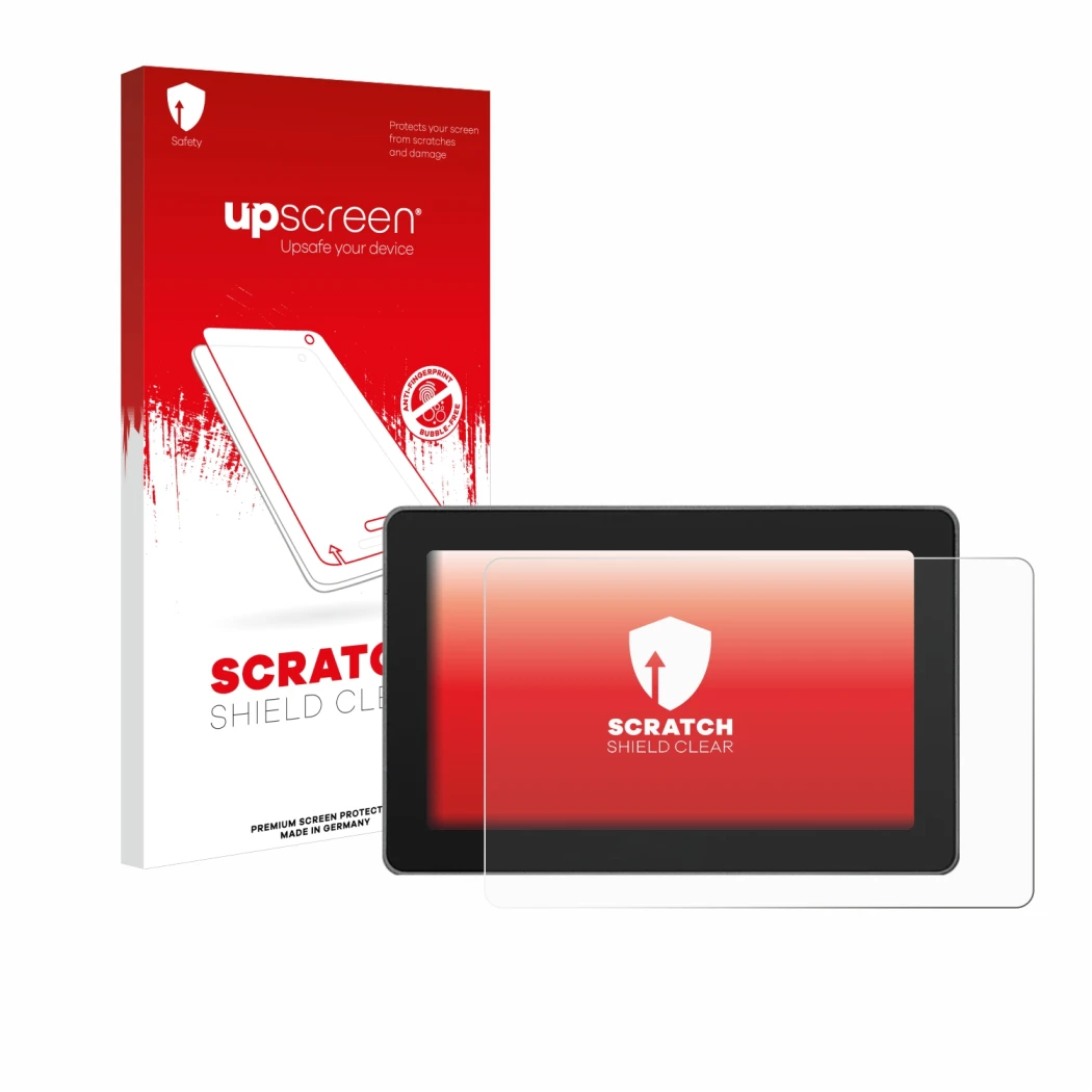 Parte frontale di una confezione del prodotto con il logo del marchio upscreen. Accanto è raffigurato il dispositivo SmallHD I