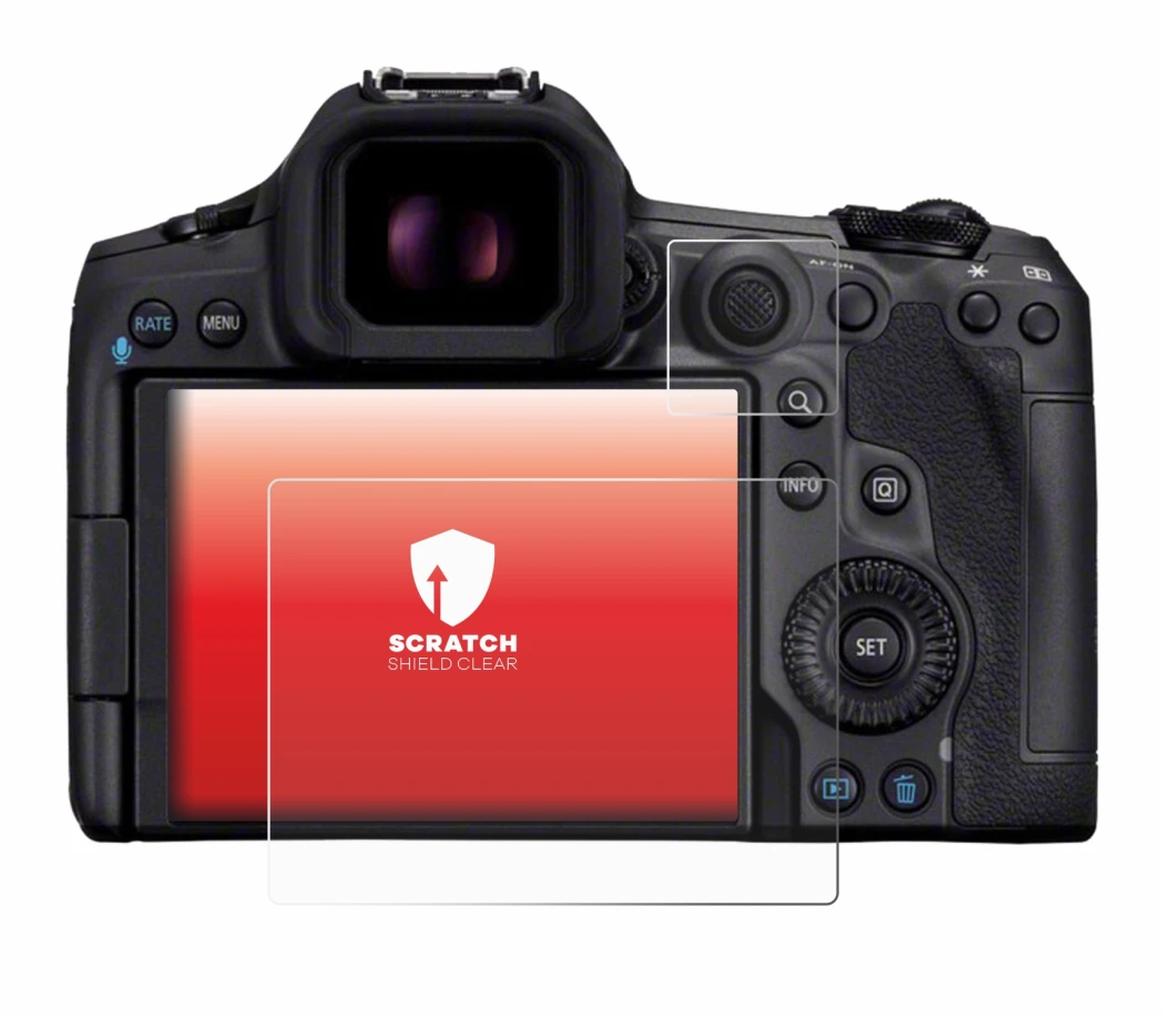 Immagine del dispositivo Canon EOS R5 Mark II con un'ampia varietà di protezioni per lo schermo.